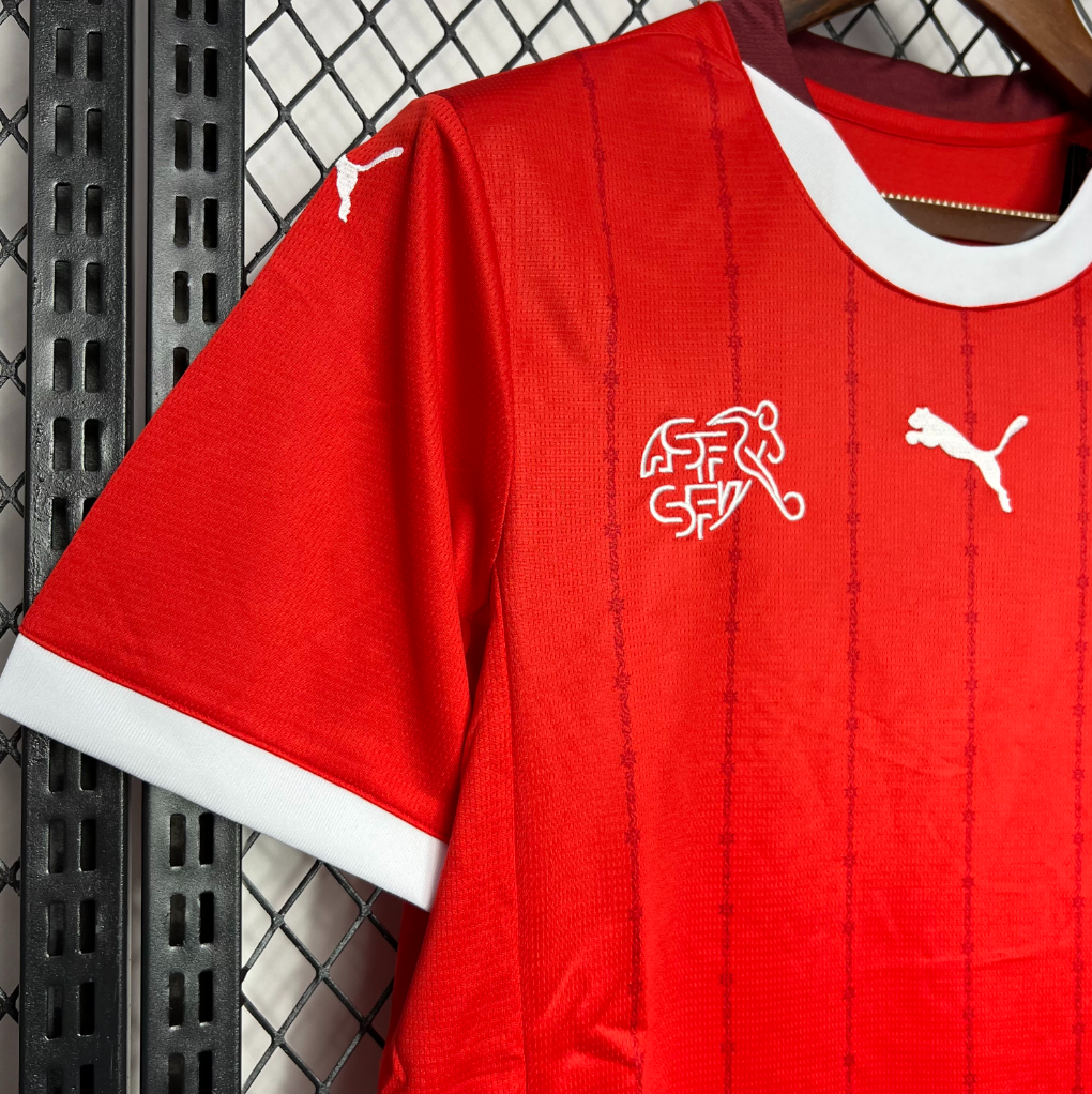 official Switzerland 24/25 Home Red Football Short Sleeve Jersey Designed by Puma
