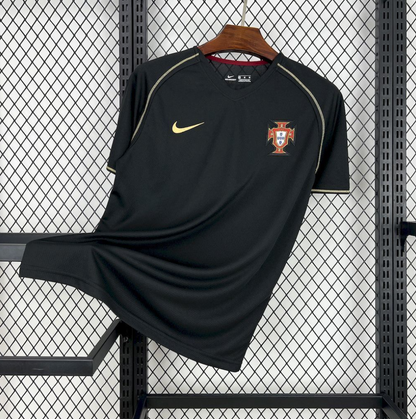 official Portugal 2006 Away Retro Black Football Jersey designed by Nike