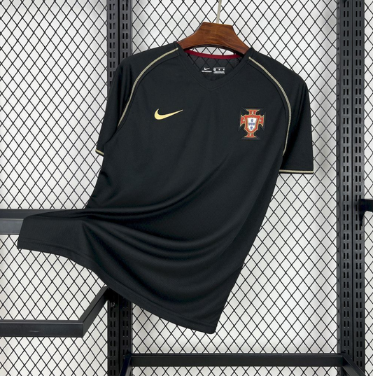 official Portugal 2006 Away Retro Black Football Jersey designed by Nike
