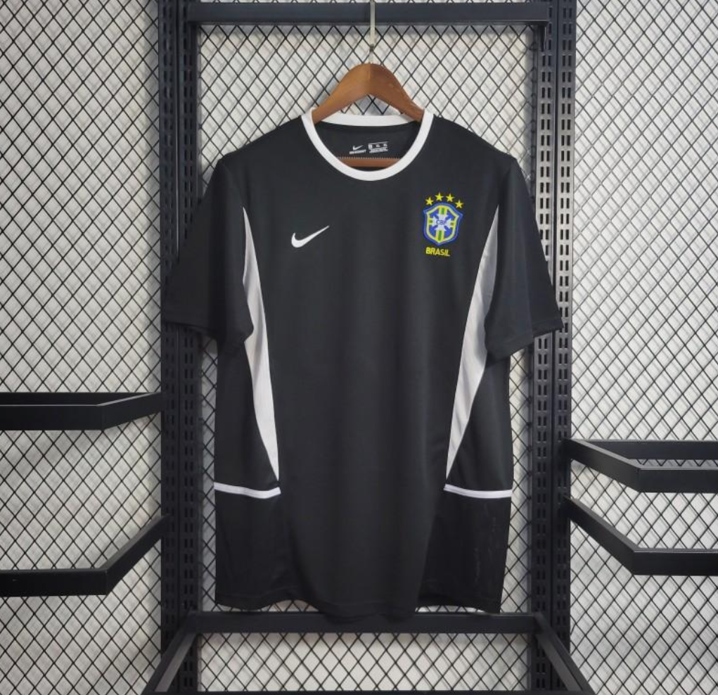 official Brazil 2002 Black Goalkeeper Football Retro Jersey designed by Nike