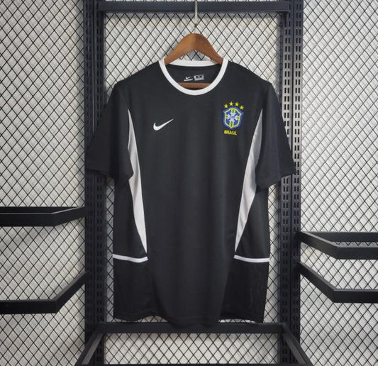 official Brazil 2002 Black Goalkeeper Football Retro Jersey designed by Nike