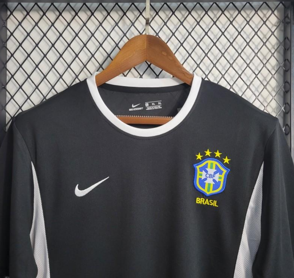 official Brazil 2002 Black Goalkeeper Football Retro Jersey designed by Nike