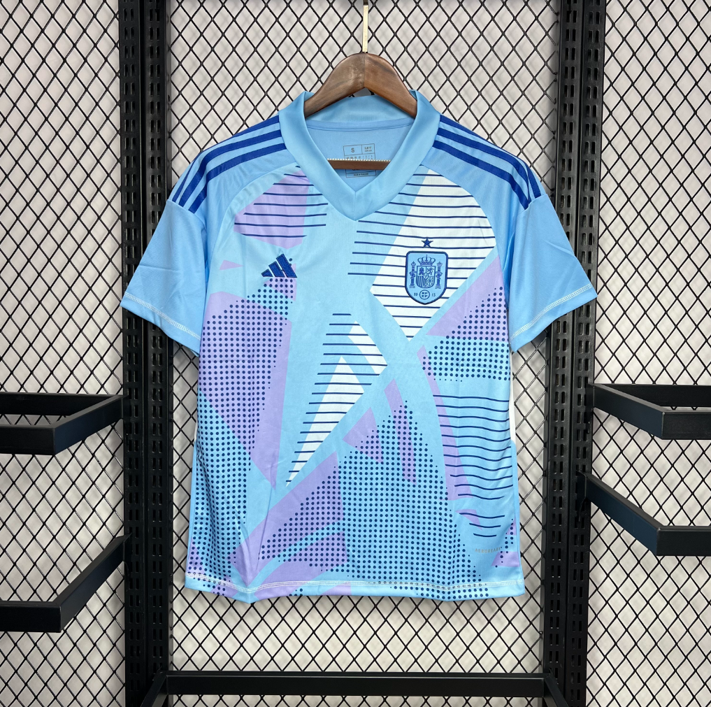 Spain 2024/25 Euro Goalkeeper Blue Football Jersey in Light Blue designed by Adidas