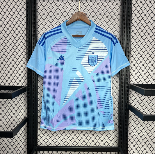 Spain 2024/25 Euro Goalkeeper Blue Football Jersey in Light Blue designed by Adidas