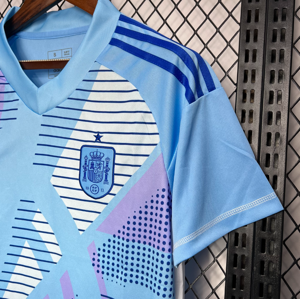 Spain 2024/25 Euro Goalkeeper Blue Football Jersey in Light Blue designed by Adidas
