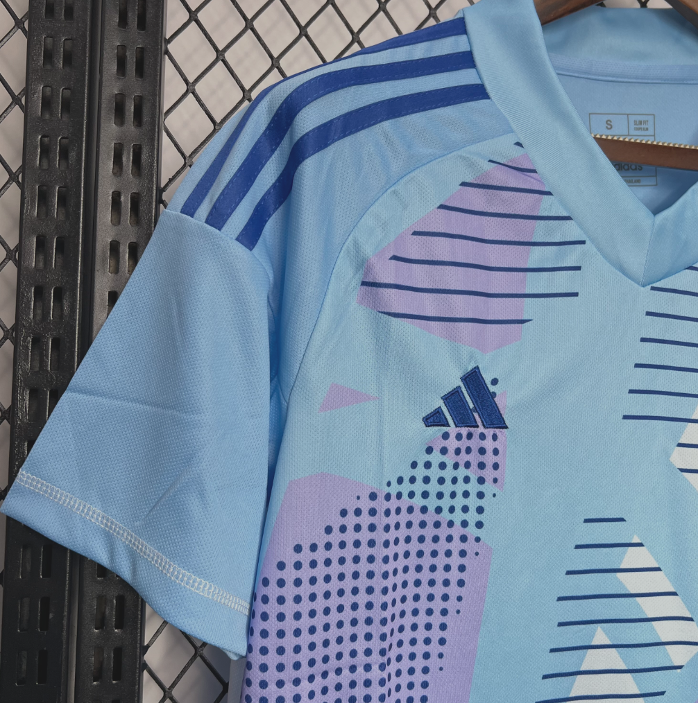 Spain 2024/25 Euro Goalkeeper Blue Football Jersey in Light Blue designed by Adidas