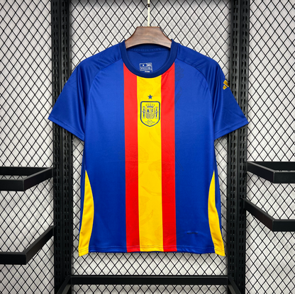 official Spain 2024/25 Pre-Match blue/red/yellow Football Jersey designed by Adidas