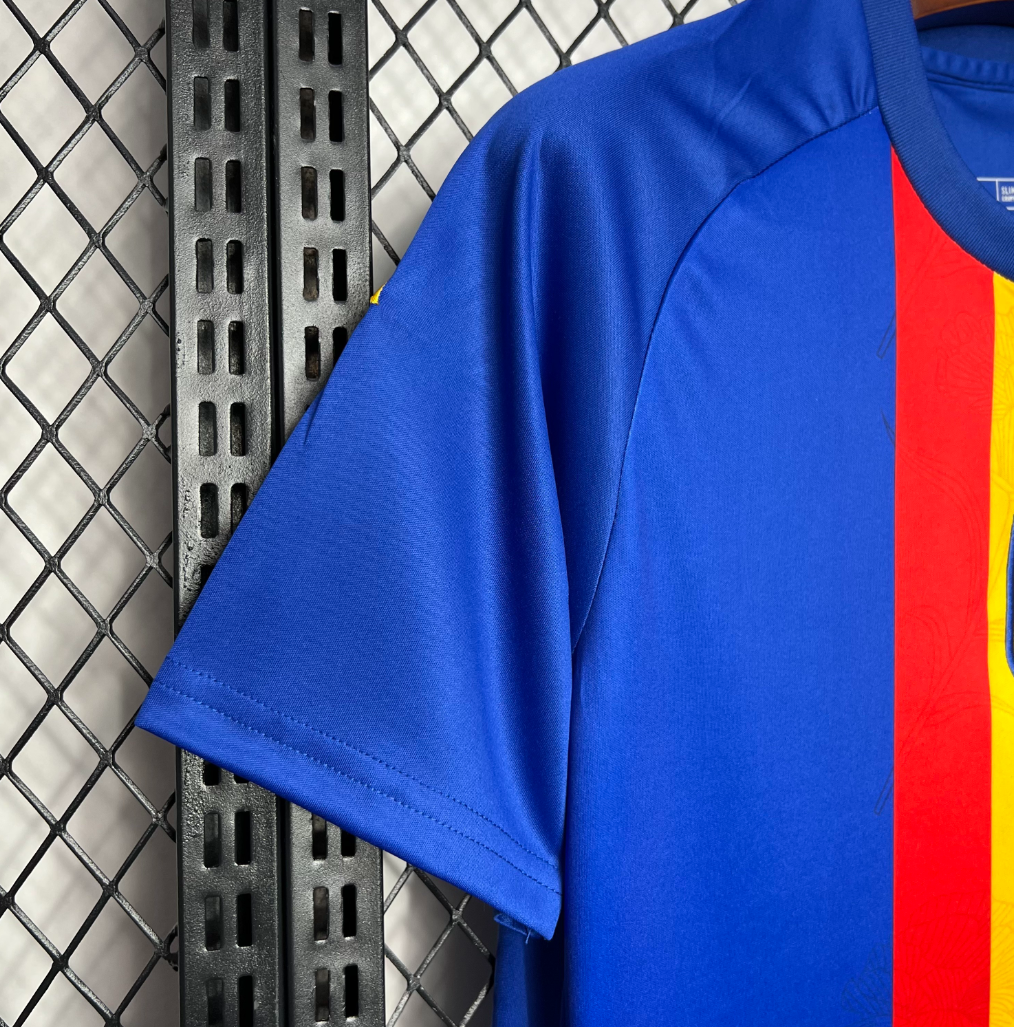 official Spain 2024/25 Pre-Match blue/red/yellow Football Jersey designed by Adidas