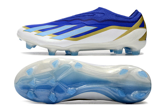 adidas X crazyfast elite fg laceless in blue/white/gold