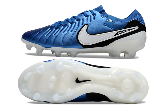 nike tiempo X legend elite, blue/white/black, available in FG and turf.