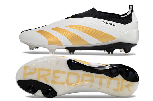 adidas predator elite, black/white/gold, available in FG laceless.