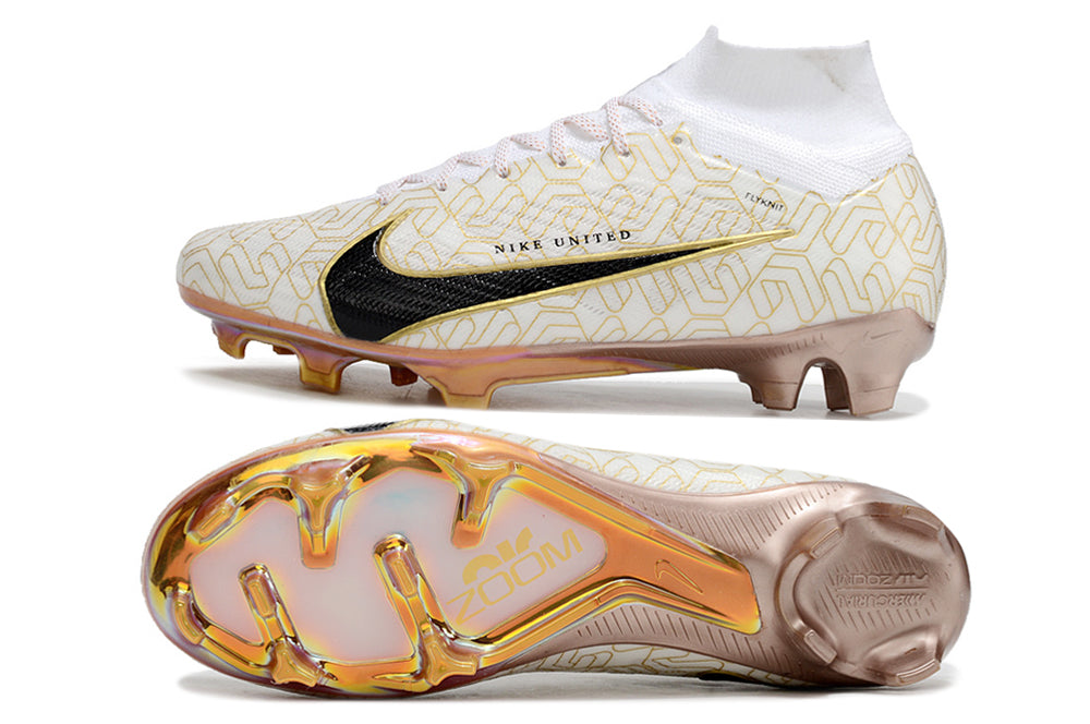 nike air zoom mercurial superfly 9 elite fg white/gold/black