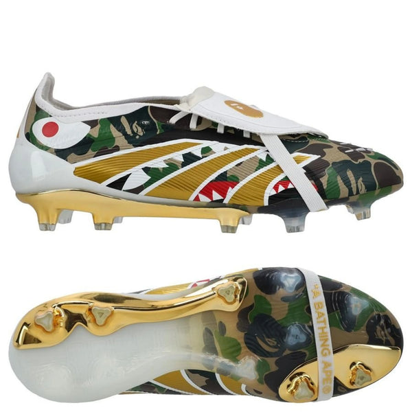 adidas Predator Elite Fold-over Tongue FG BAPE Pack in a White/Gold/Green colorway 