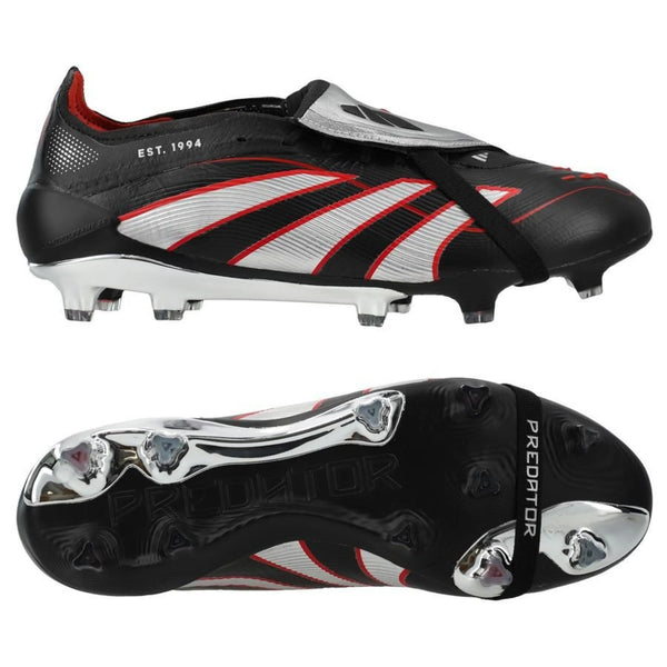 adidas Predator Elite Fold-over Tongue FG Obsidian Strike in Black/Silver/Red colorway