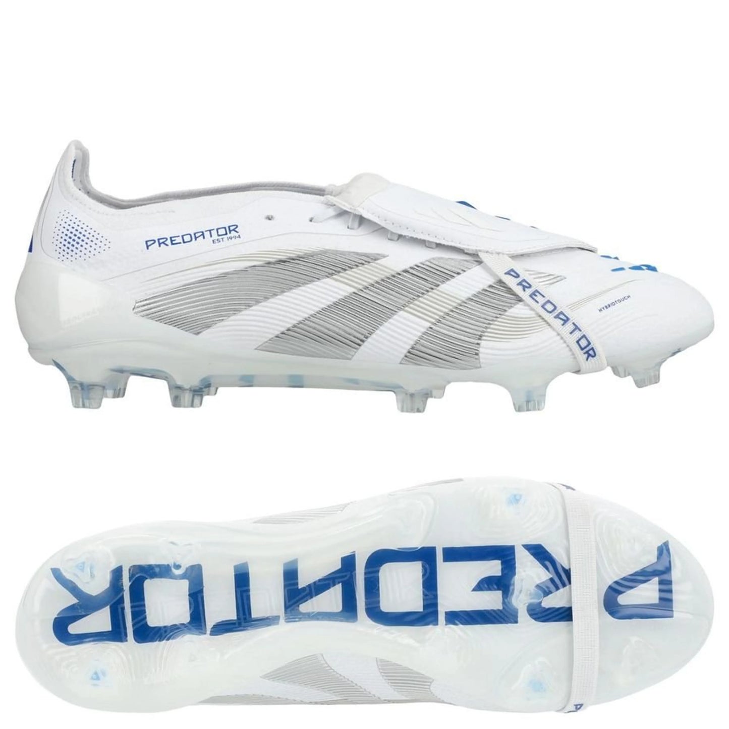 adidas Predator Elite Fold-over Tongue FG "Polar Victory Pack" in a White/Silver/Blue colorway