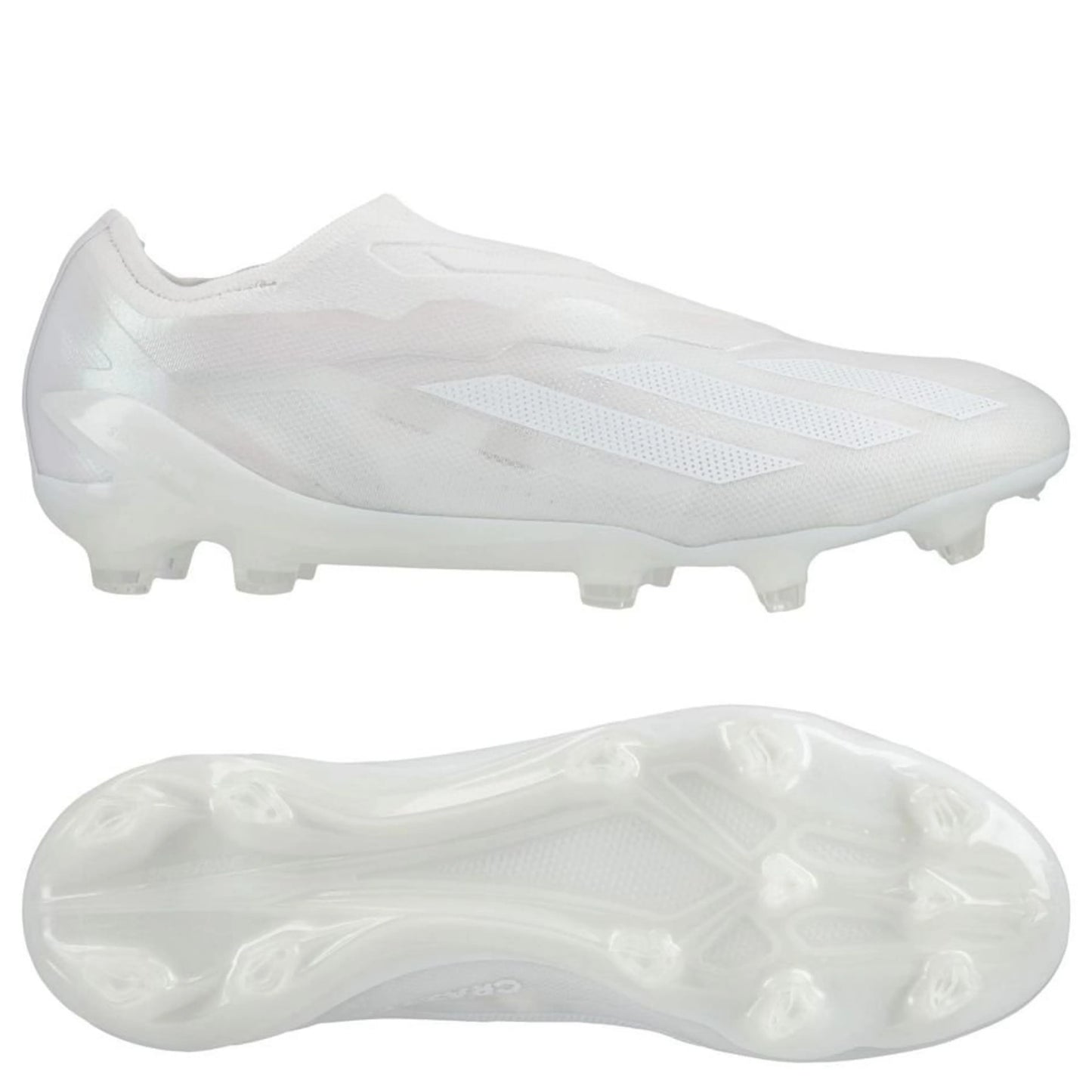 adidas X Crazyfast .1 Laceless FG Pearlized pack in a clean White finish.