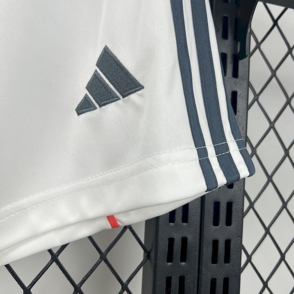 adidas logo view on the Bayern Munich 25/26 Away White Shorts