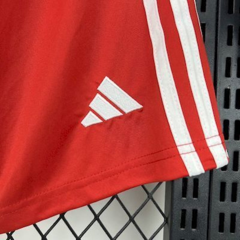 adidas logo view on the Bayern Munich 25/26 Home Red Shorts