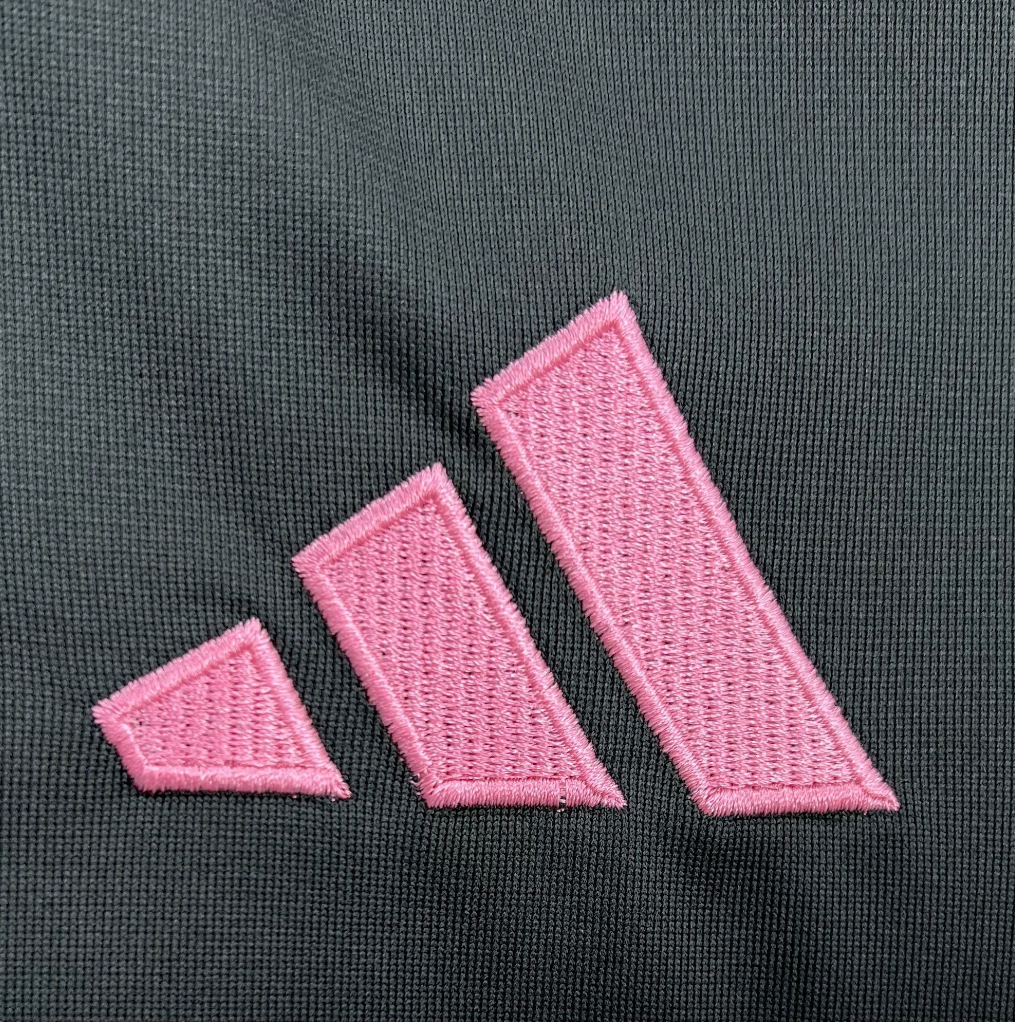 adidas logo view of the Inter Miami 25/26 Away Black and Pink Football Jersey Designed by Adidas