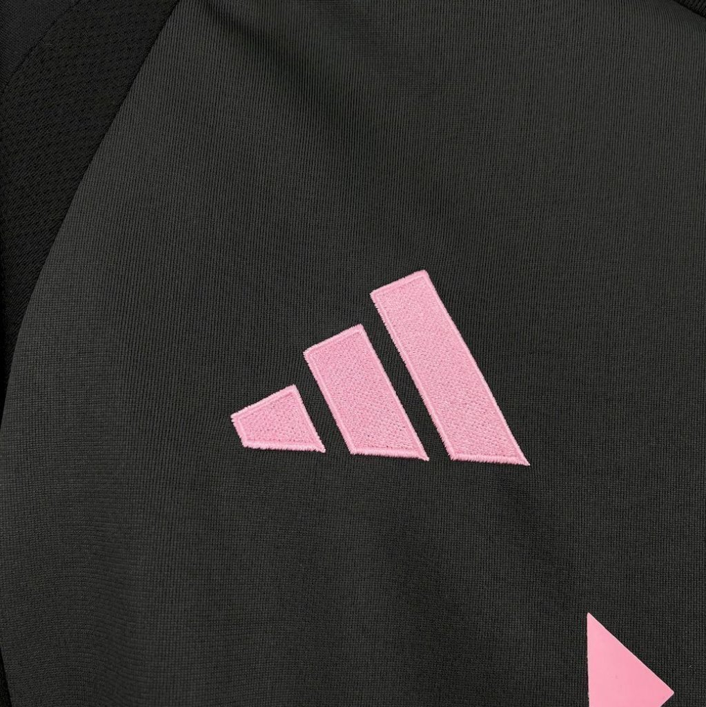 adidas logo view of the Inter Miami 25/26 Away Long Sleeve Black and pink Football Jersey Designed By Adidas