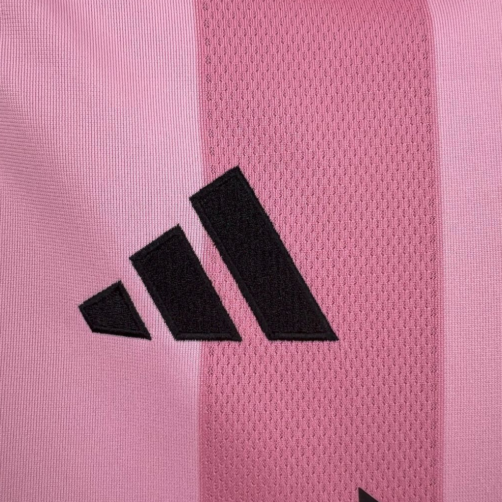adidas logo view on the Inter Miami 25/26 Home Pink Football Short Sleeve Jersey Designed By Adidas
