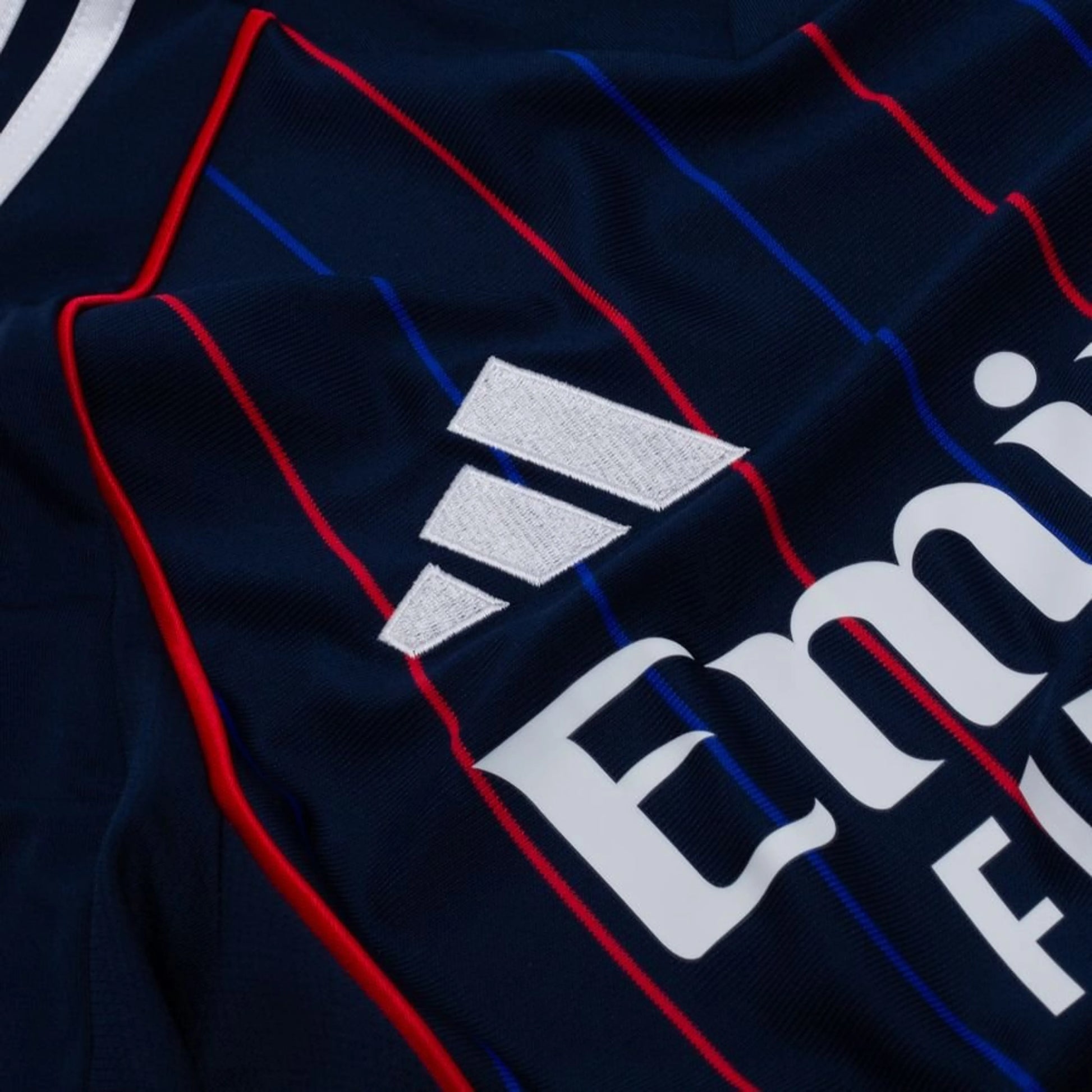 adidas logo view on the Olympique Lyonnais 2025/26 Away Blue Shirt
