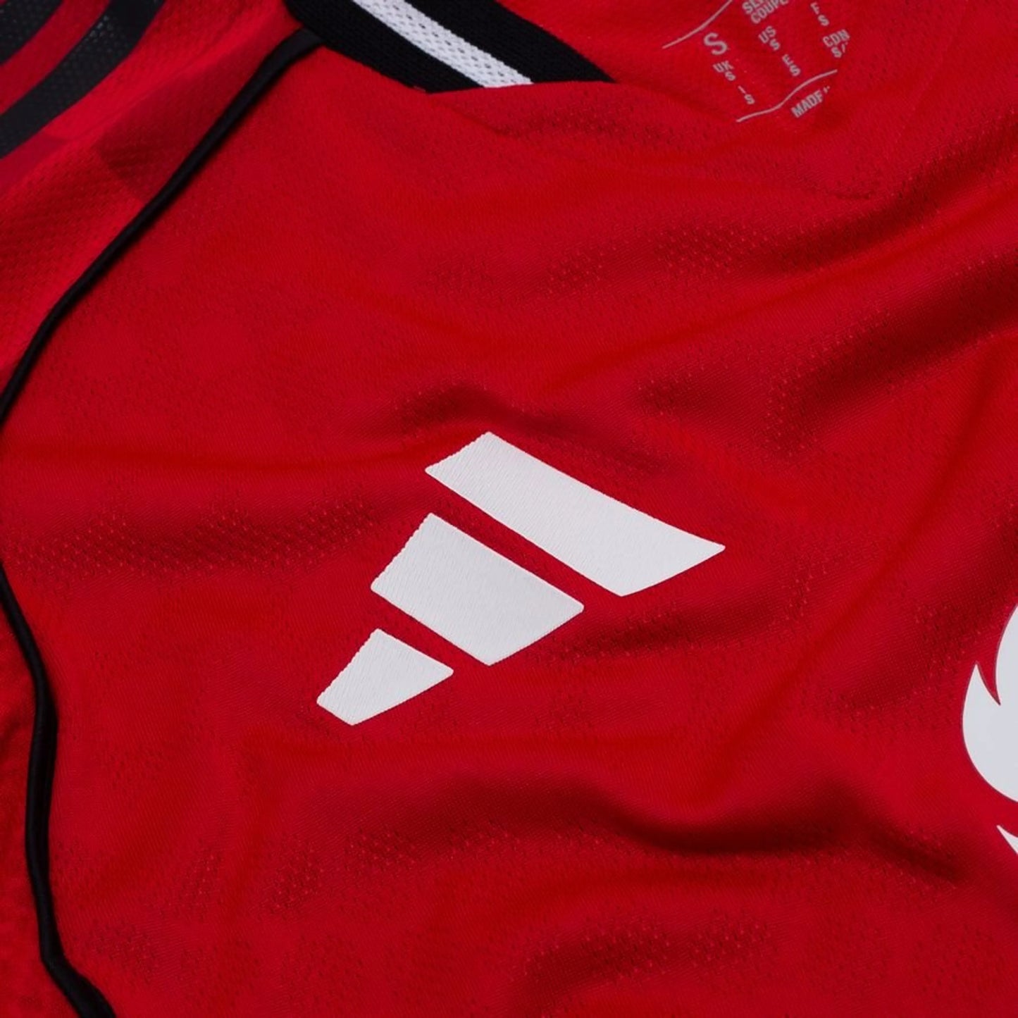 adidas logo view on the Manchester United 2025/26 Home Red Jersey