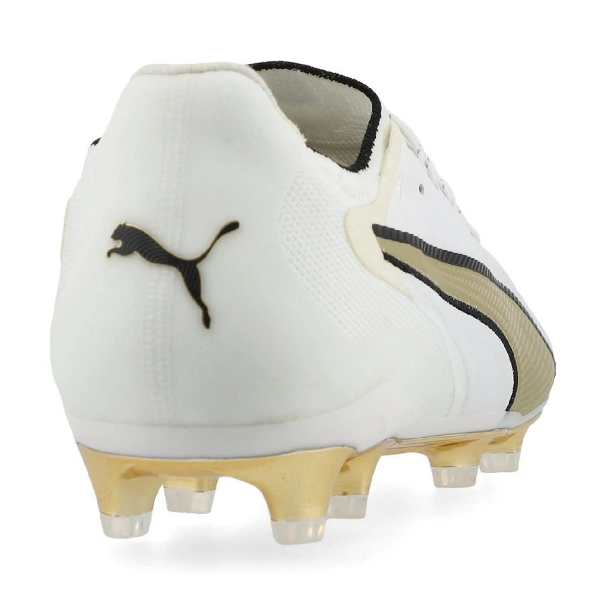 back heel view of the PUMA King 20 Ultimate FG/AG White Gold in White/Gold/Black colorway