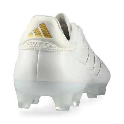 back heel view of the adidas Copa Pure 2 Elite FG in Footwear White / Gold Metallic (Day Spark Pack)