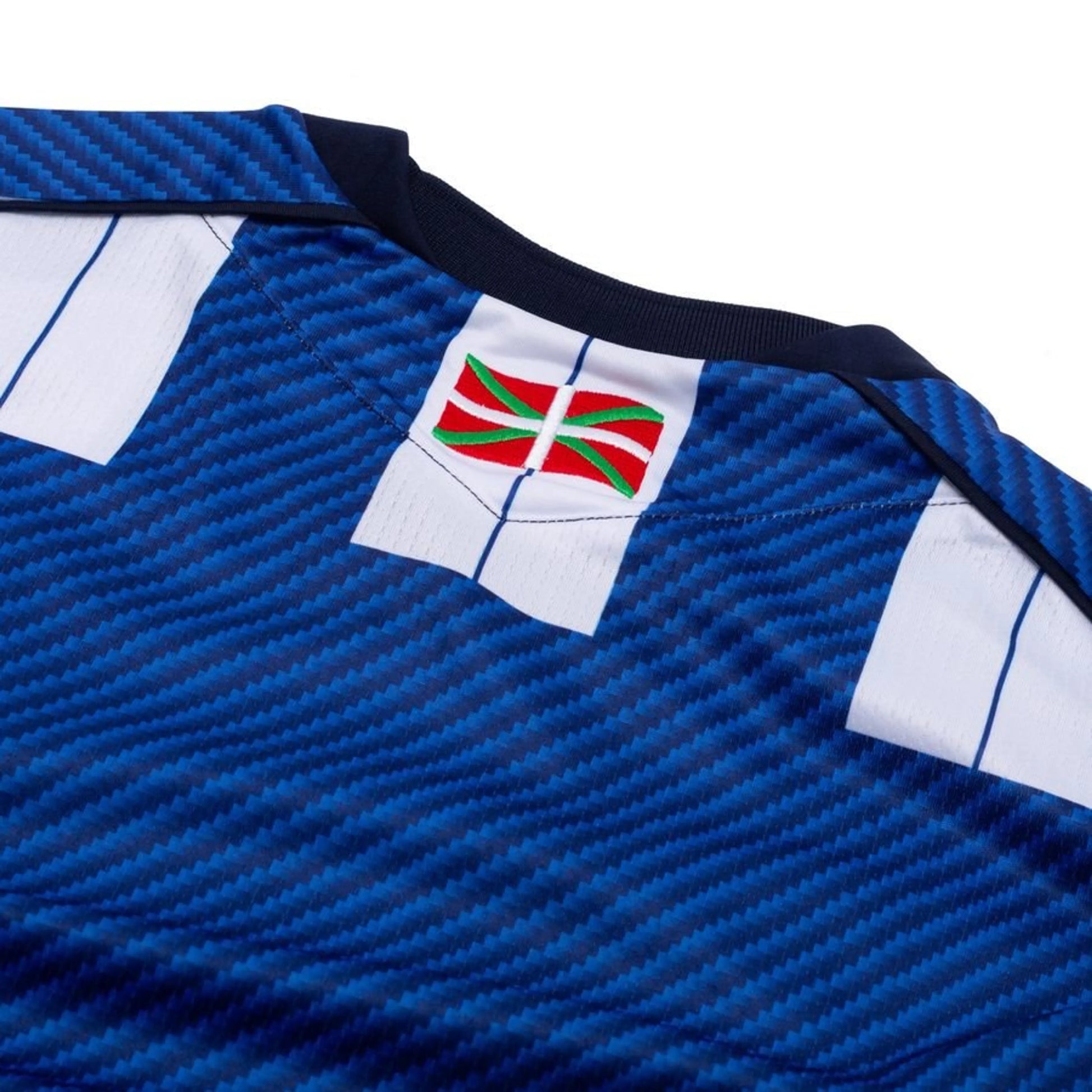 back neck view of the Macron Real Sociedad 2025/26 Home Blue and White Shirt