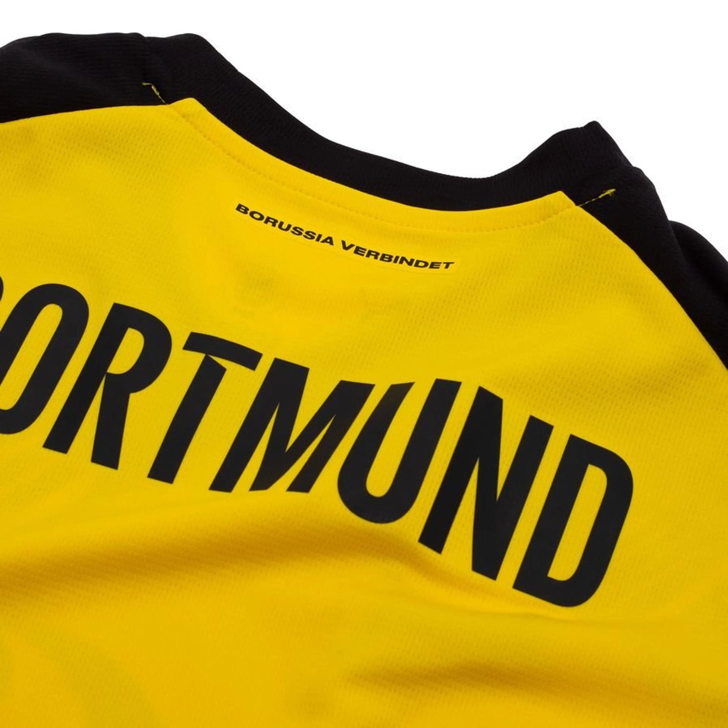 back neck view of the PUMA Borussia Dortmund 2025/26 Home Yellow Shirt