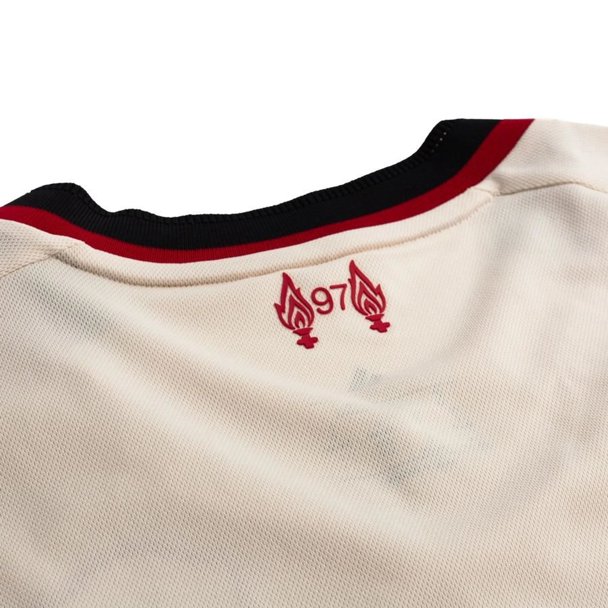 back neck view of the adidas Liverpool Away Shirt 2025/26 Women - White/Black/Red