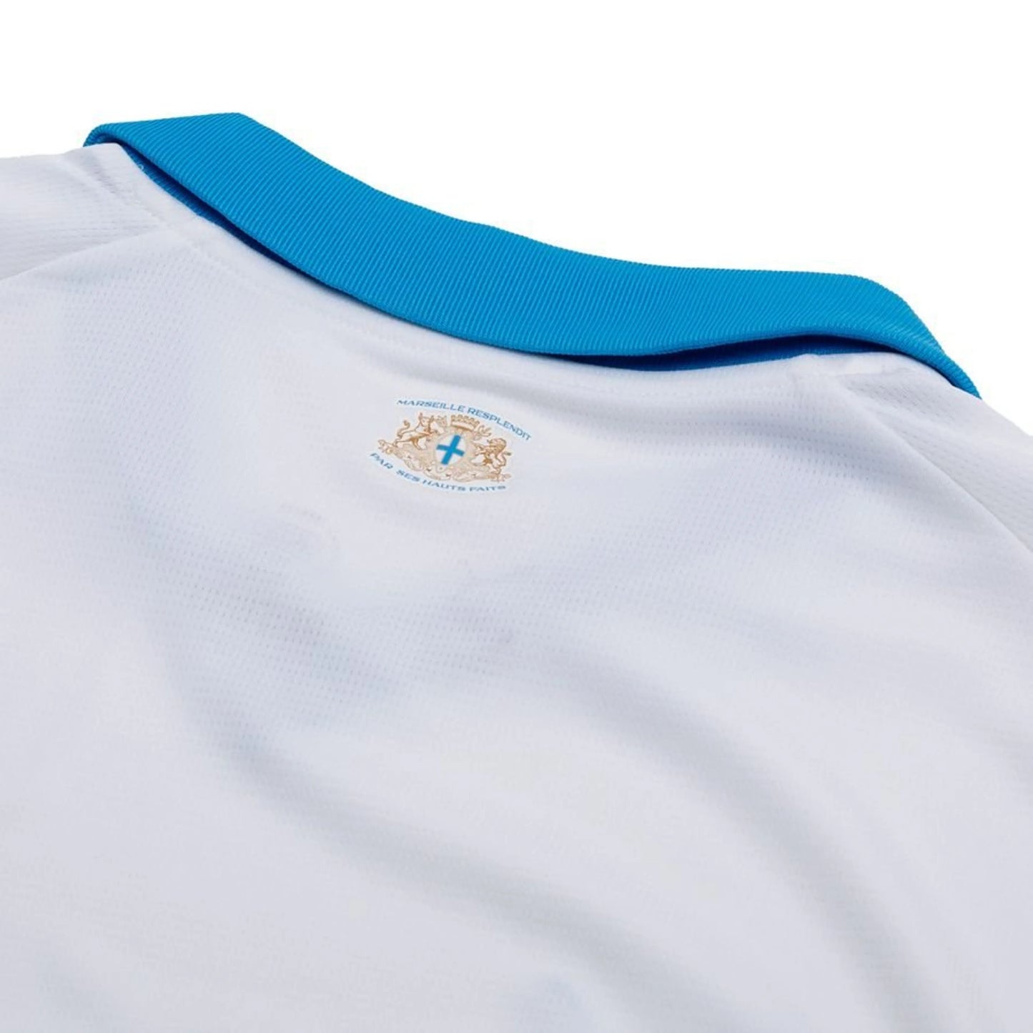 back neck view of the PUMA Marseille 2025/26 Home Shirt LS White/Bleu Azur