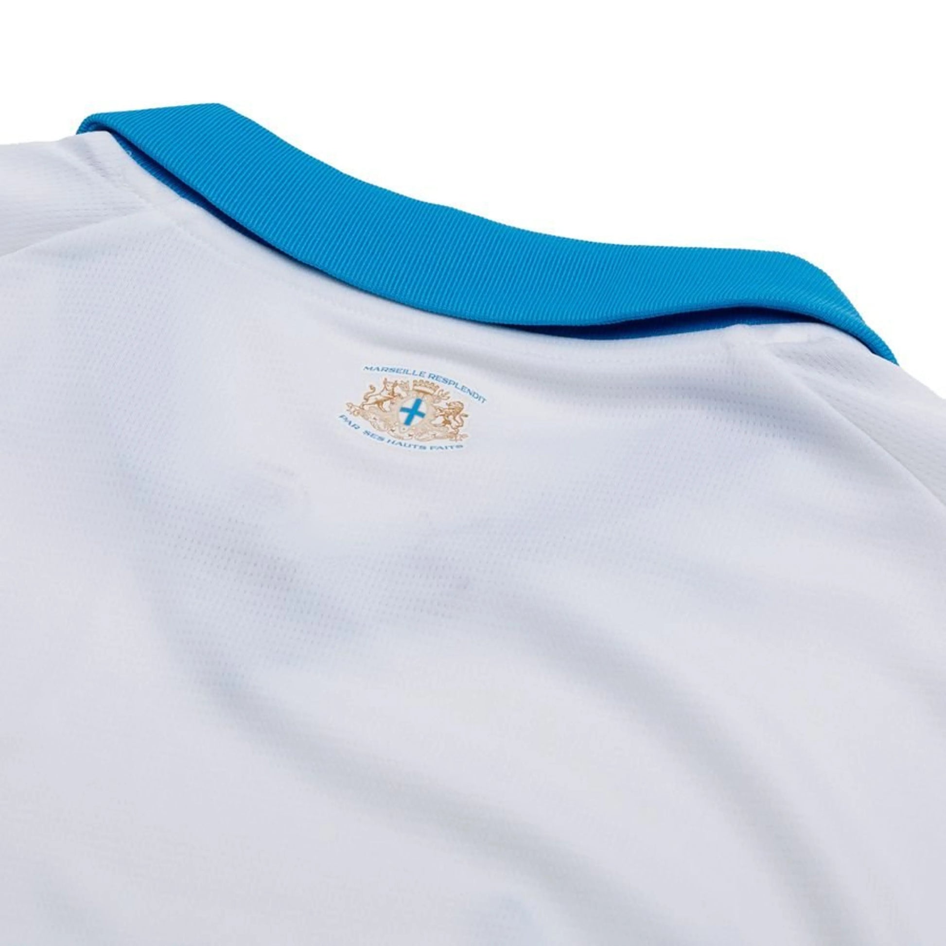 back neck view of the PUMA Marseille 2025/26 Home Shirt LS White/Bleu Azur