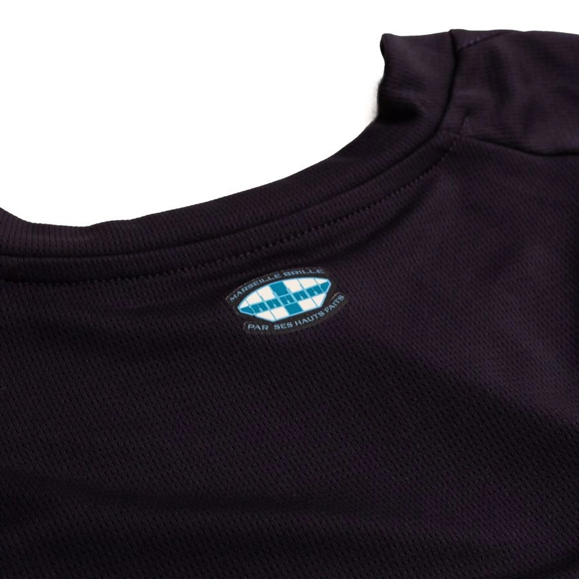 back neck view on the Marseille 2025/26 Away Shirt Long Sleeve Navy/Blue