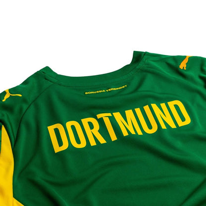 back top neck view of the PUMA Borussia Dortmund 2025/26 Goalkeeper Shirt in Green and Black