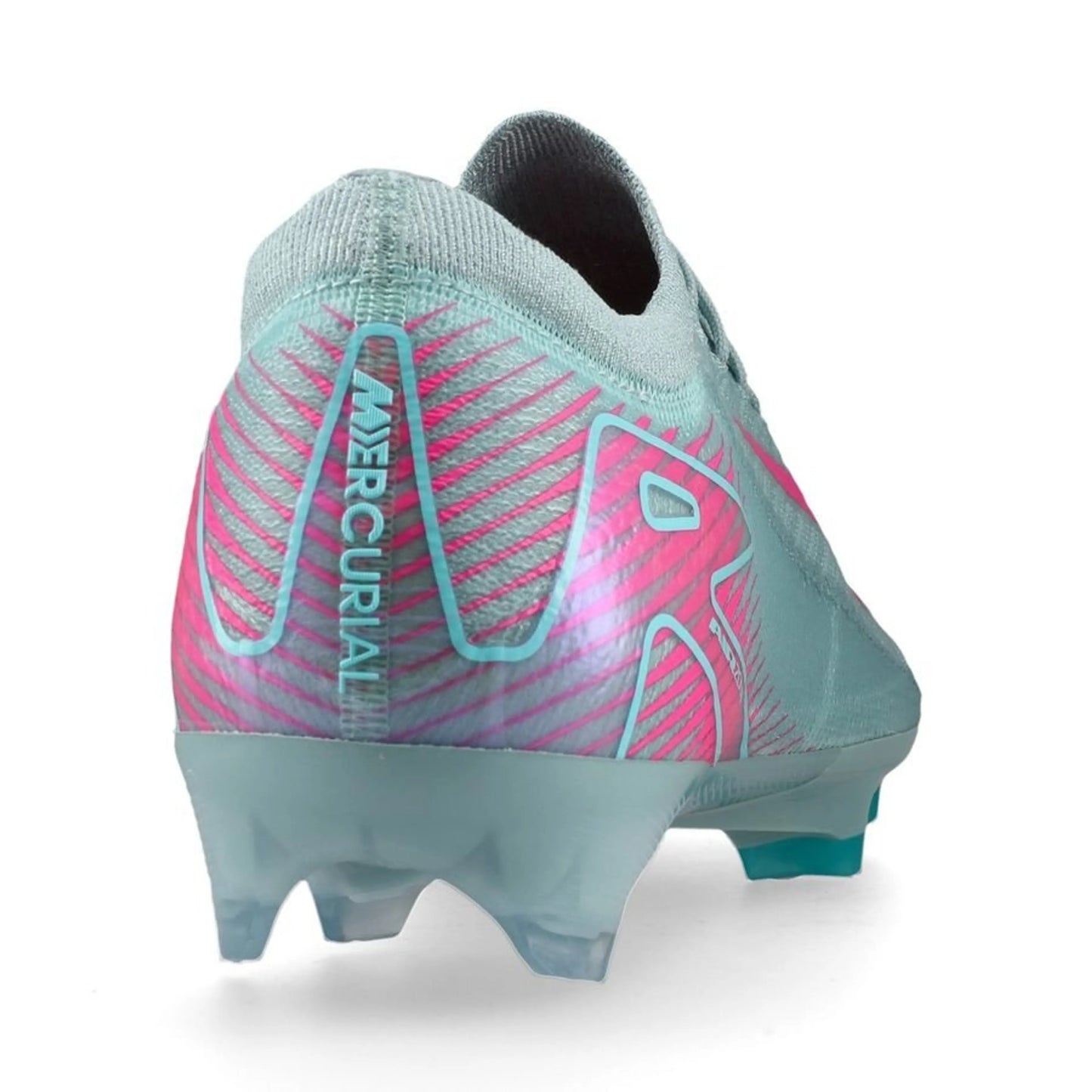 back view of the  Air Zoom Mercurial Vapor 16 Elite FG "Prism" Pack in a Blue/Pink colorway