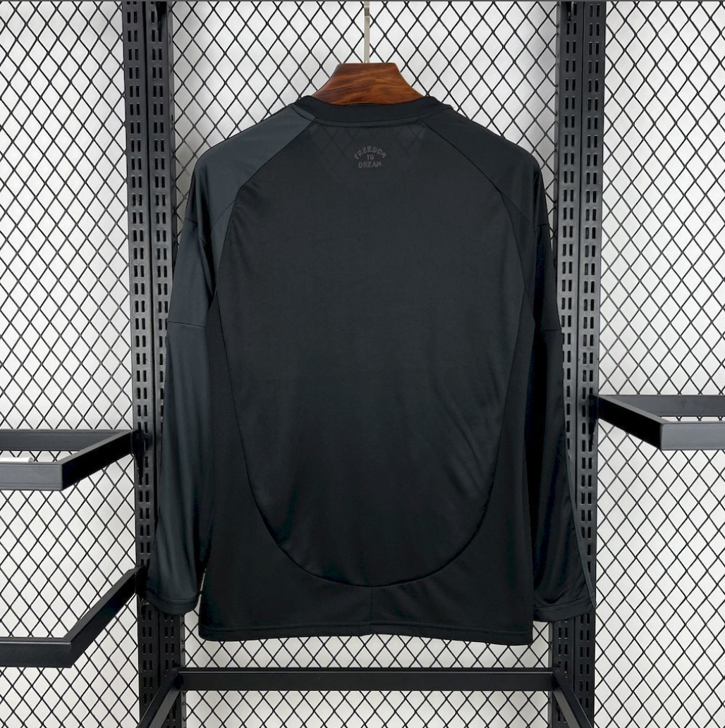 back view of the Inter Miami 25/26 Away Long Sleeve Black and pink Football Jersey Designed By Adidas