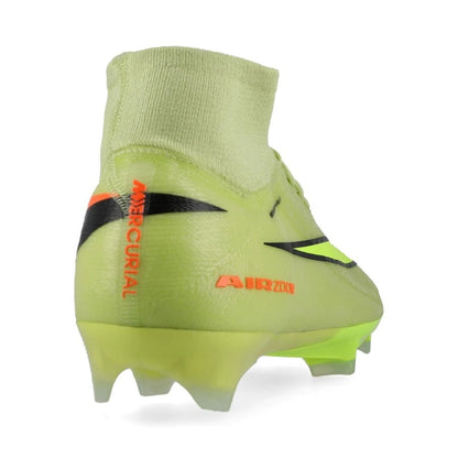 back view of the Nike Air Zoom Mercurial Superfly 10 Elite FG "Max Voltage" Pack in a Green/Yellow colorway
