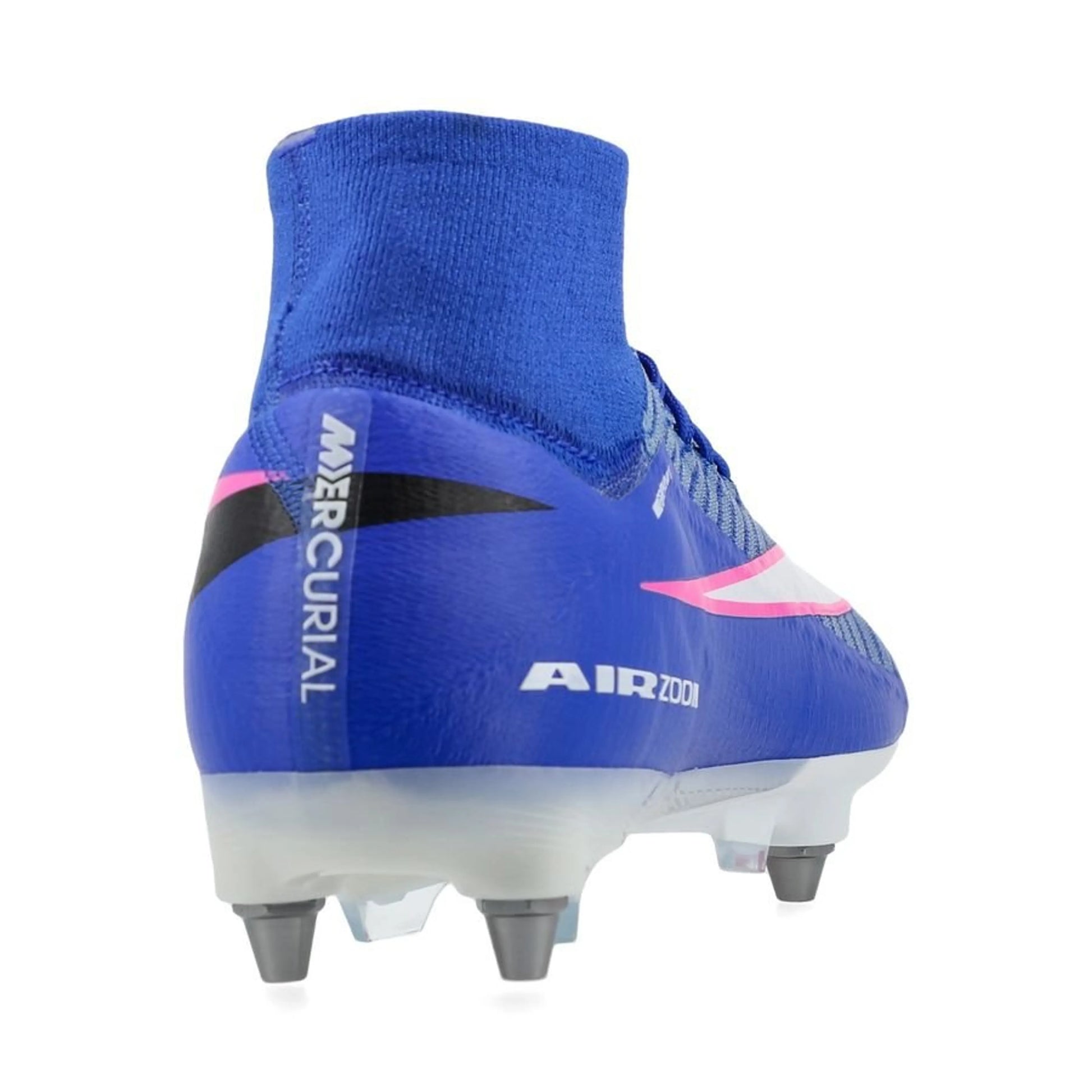 back view of the Nike Air Zoom Mercurial Superfly 10 Elite SG-PRO in Racer Blue / White (Attack Pack)