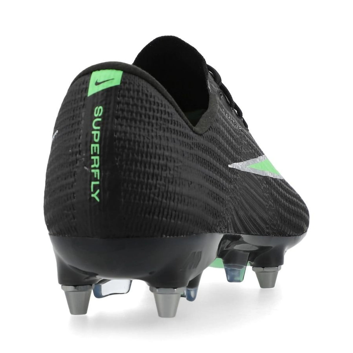 back view of the Nike Air Zoom Mercurial Superfly 11 Elite SG-PRO in Black/Green from the Shadow Pack