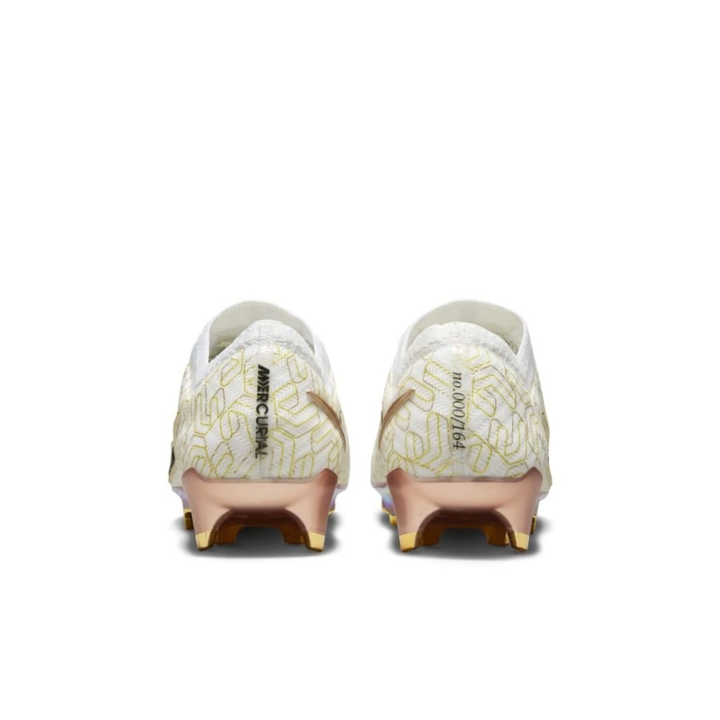 back view of the Nike Air Zoom Mercurial Vapor 15 Elite FG "United Golden" pack in a White/Black/Gold colorway