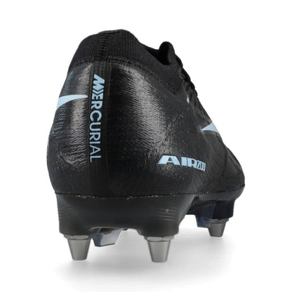 back view of the Nike Air Zoom Mercurial Vapor 16 Elite SG-PRO in Black/Blue from the stealthy Shadow Pack