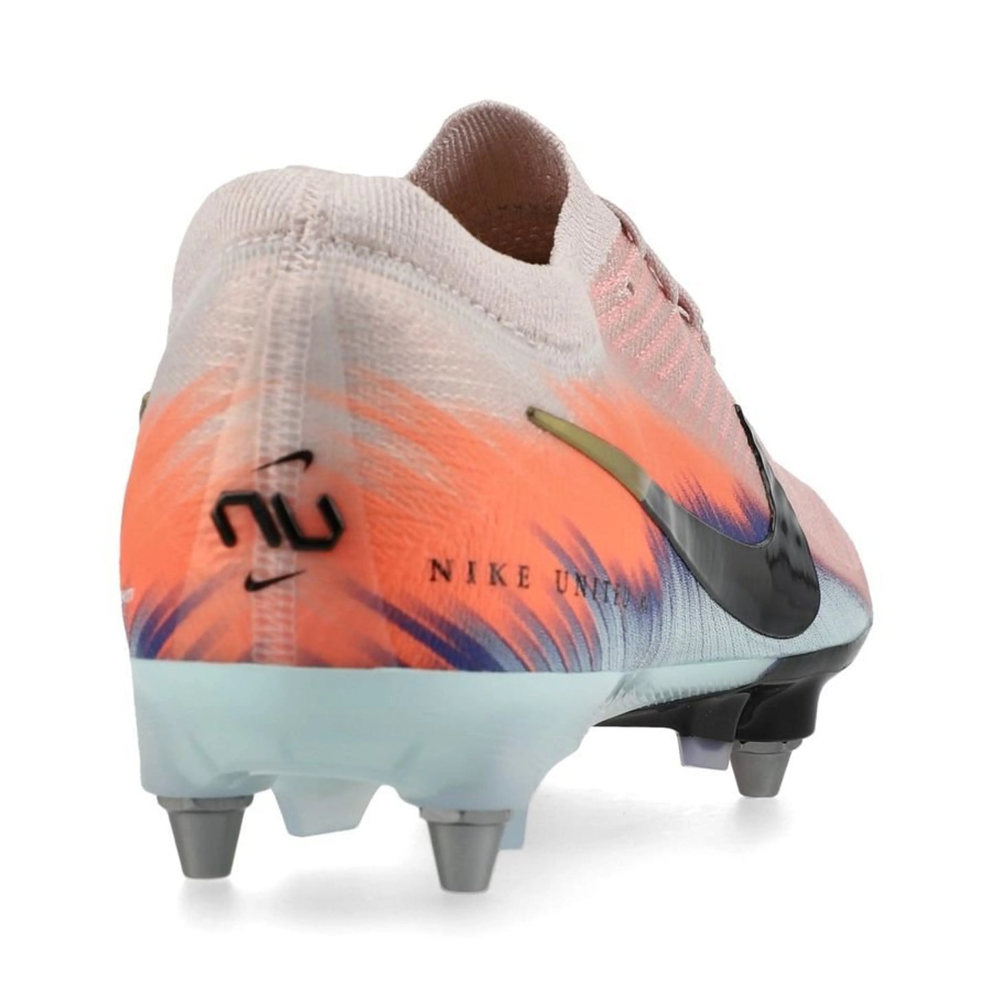 back view of the Nike Air Zoom Mercurial Vapor 16 Elite SG-PRO in Pink/Orange/Blue
