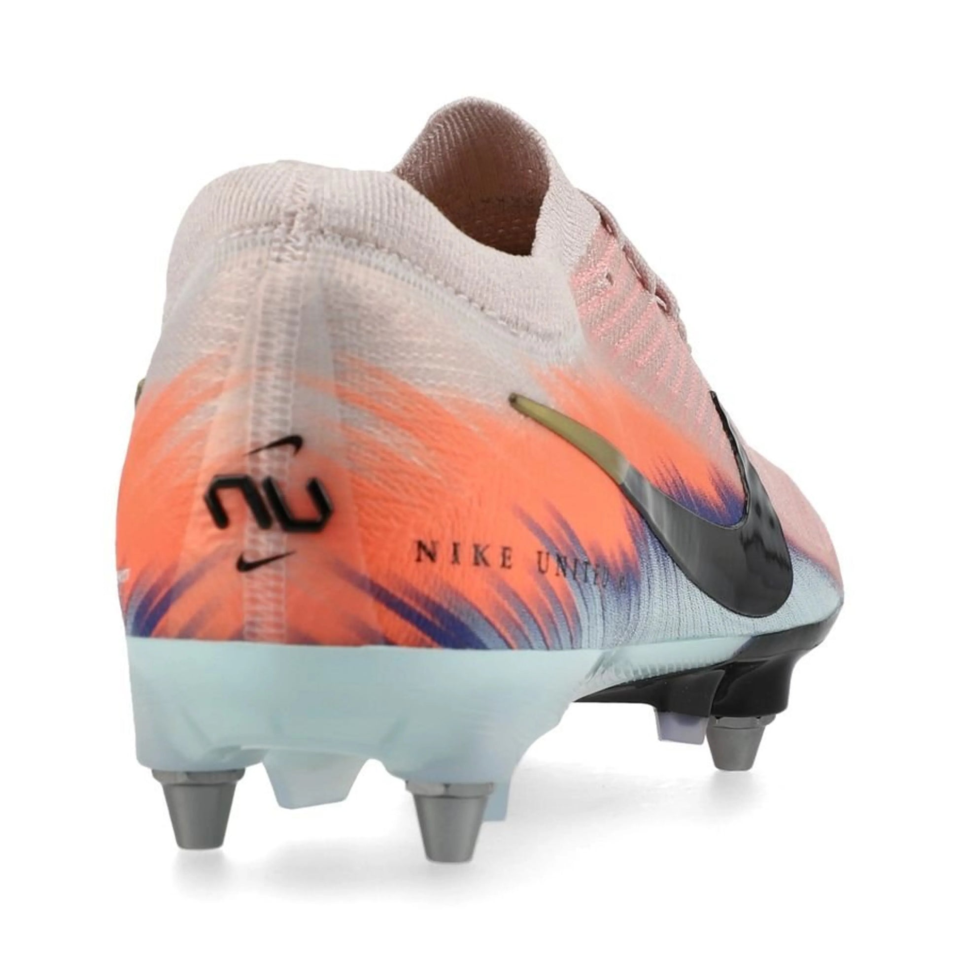 back view of the Nike Air Zoom Mercurial Vapor 16 Elite SG-PRO in Pink/Orange/Blue