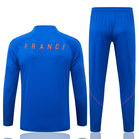 back view of the Nike France 2026/27 Full Blue Quarter-Zip Soccer Tracksuit - Dri-FIT Strike Set