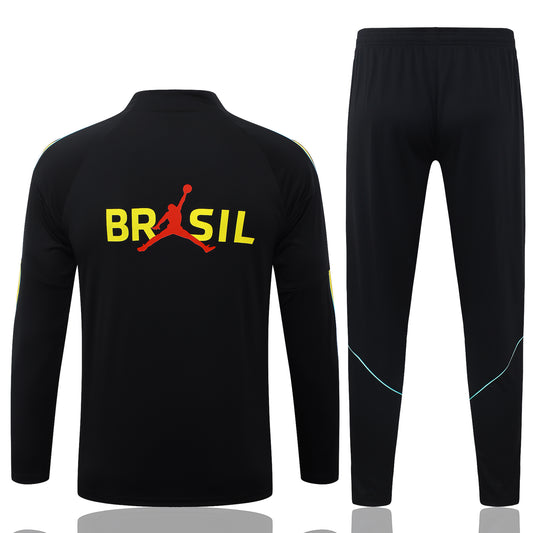 back view of the Nike Jordan Brazil 2026/27 Full Black Quarter-Zip Soccer Tracksuit - Dri-FIT Strike Set