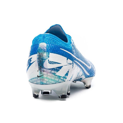 back view of the Nike Mercurial Vapor 13 Elite FG in a Blue/White colorway