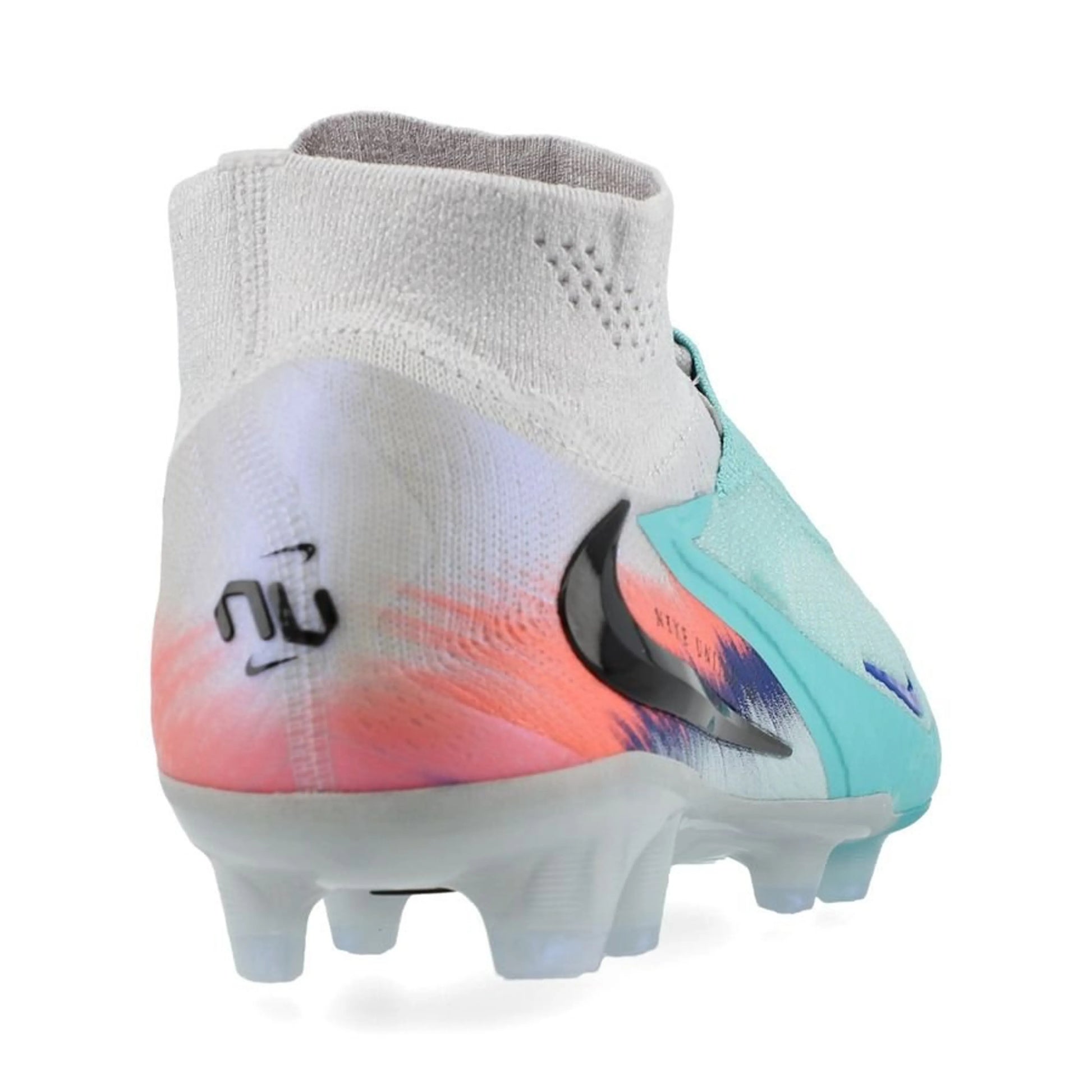 back view of the Nike Phantom 6 Elite High Cut FG "United Chapter 2" Pack in a Blue/Orange/Black/White colorway