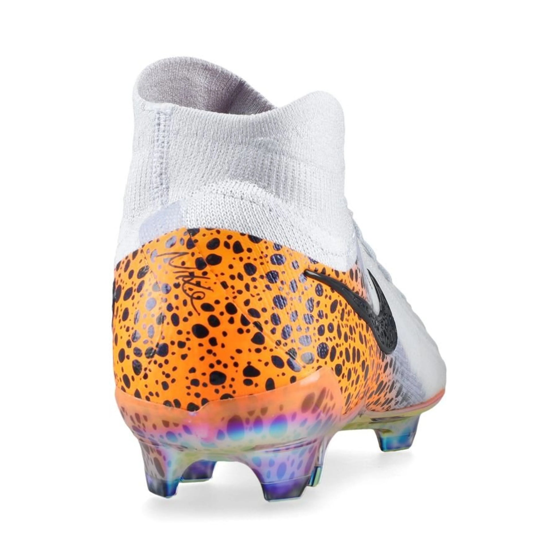 back view of the Nike Phantom Luna 2 Elite FG "Electric" Pack in a Grey/Black/Orange colorway